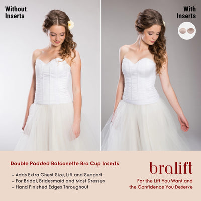 Double Padded Balconette Bra Cup Inserts, for Bridal, Bridesmaid and Most Dresses