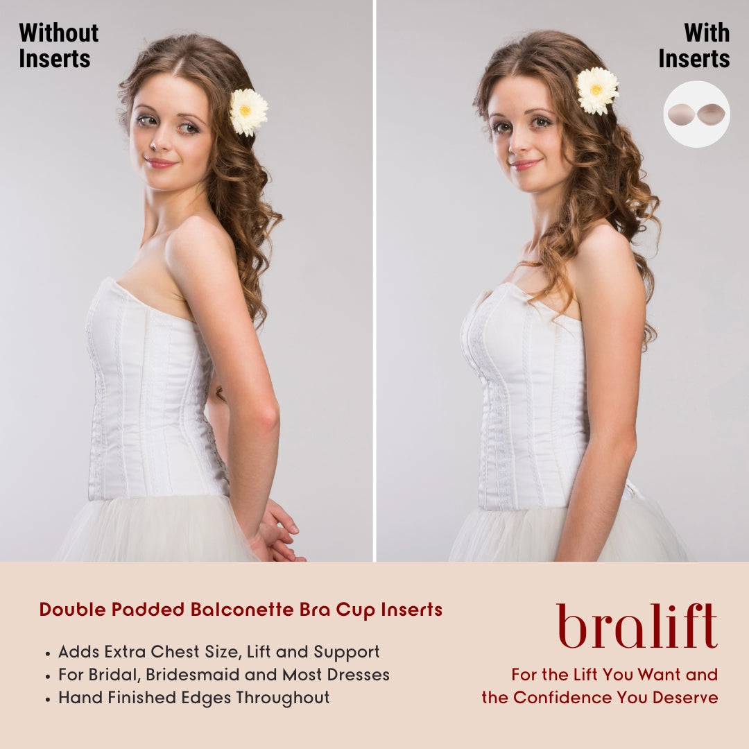 Double Padded Balconette Bra Cup Inserts, for Bridal, Bridesmaid and Most Dresses