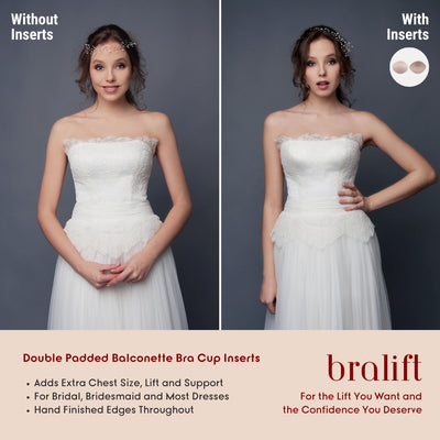 Double Padded Balconette Bra Cup Inserts, for Bridal, Bridesmaid and Most Dresses