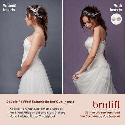 Double Padded Balconette Bra Cup Inserts, for Bridal, Bridesmaid and Most Dresses