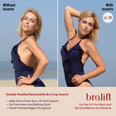 Double Padded Balconette Bra Cup Inserts, for Swimwear and Bathing Suits
