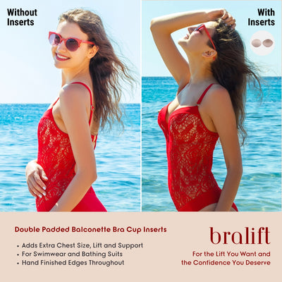 Double Padded Balconette Bra Cup Inserts, for Swimwear and Bathing Suits