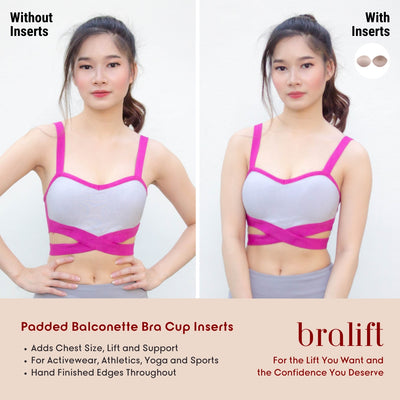 Padded Balconette Bra Cup Inserts, for Activewear, Athletics, Yoga and Sports