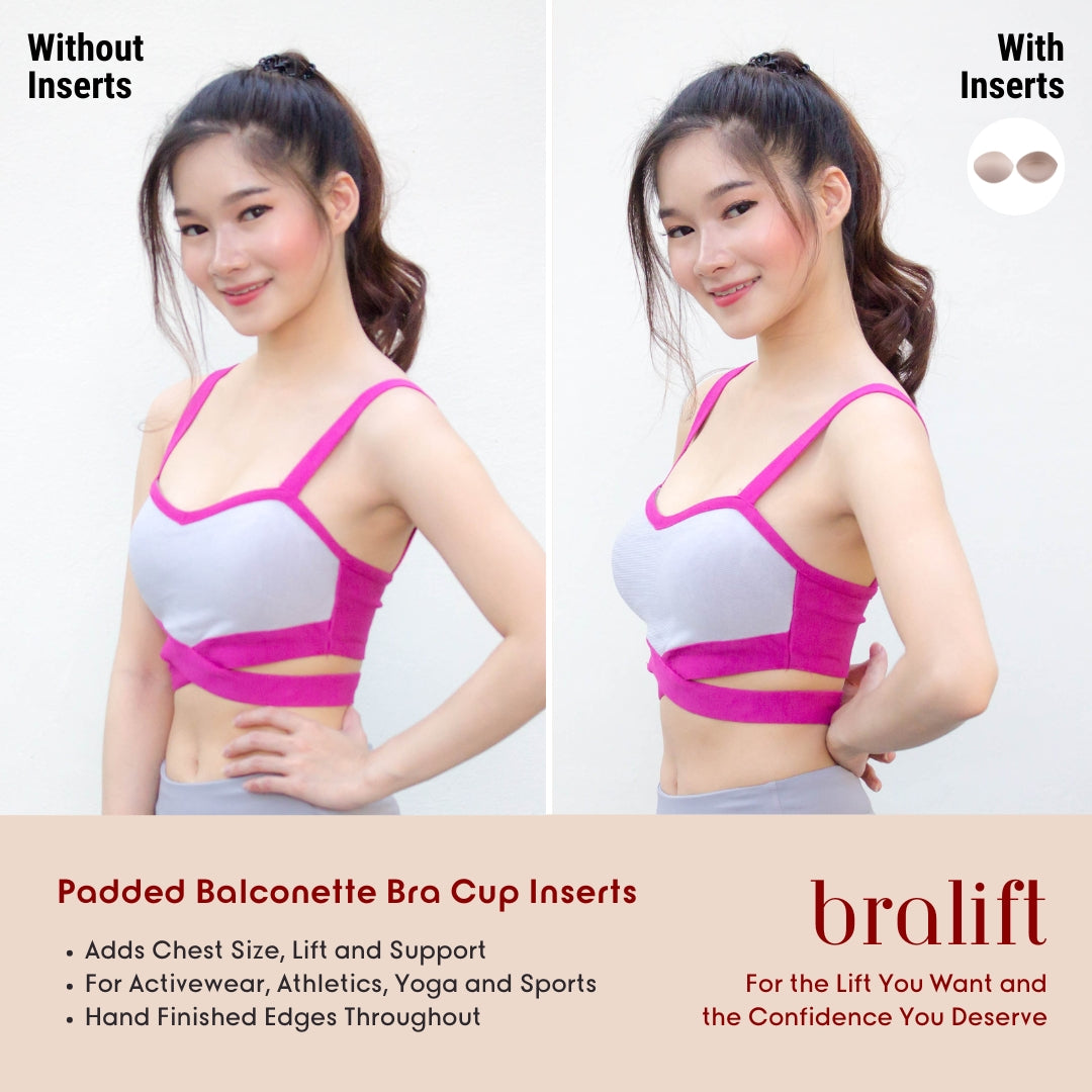 Padded Balconette Bra Cup Inserts, for Activewear, Athletics, Yoga and Sports