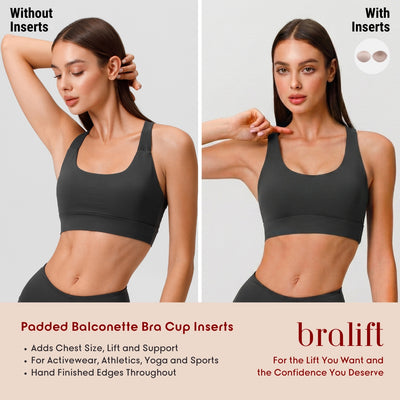 Padded Balconette Bra Cup Inserts, for Activewear, Athletics, Yoga and Sports