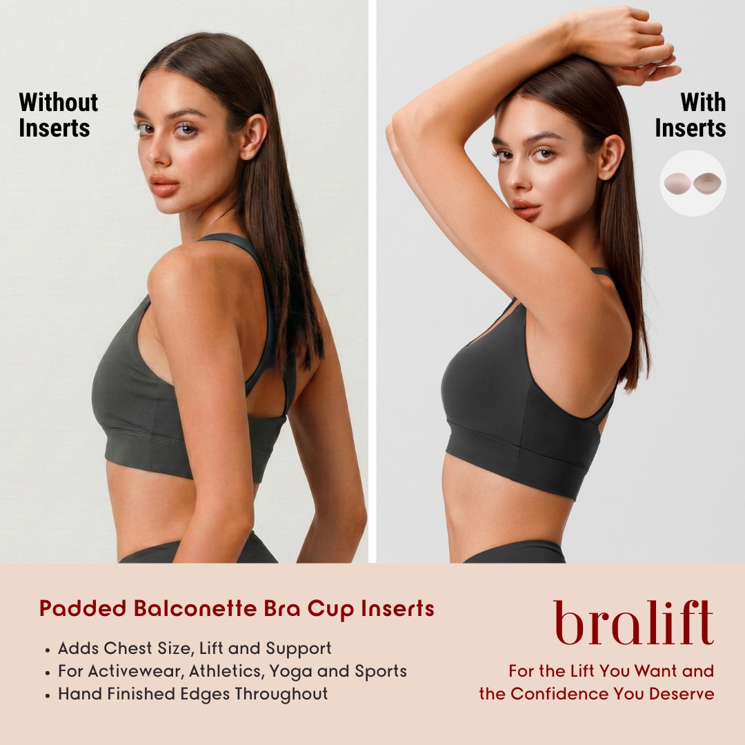 Padded Balconette Bra Cup Inserts, for Activewear, Athletics, Yoga and Sports