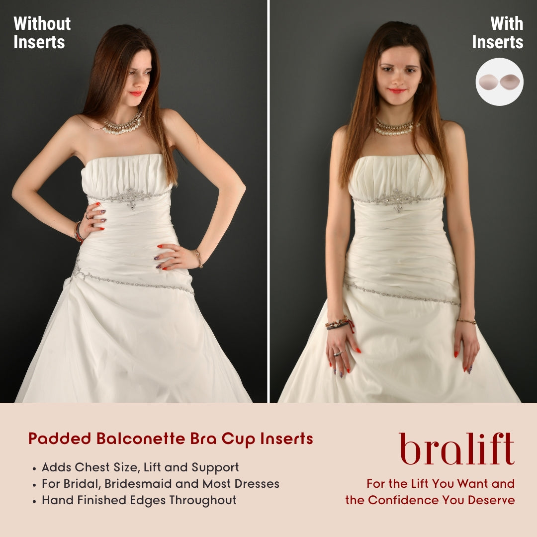 Padded Balconette Bra Cup Inserts, for Bridal, Bridesmaid and Most Dresses