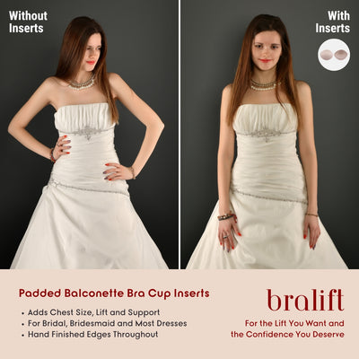 Padded Balconette Bra Cup Inserts, for Bridal, Bridesmaid and Most Dresses