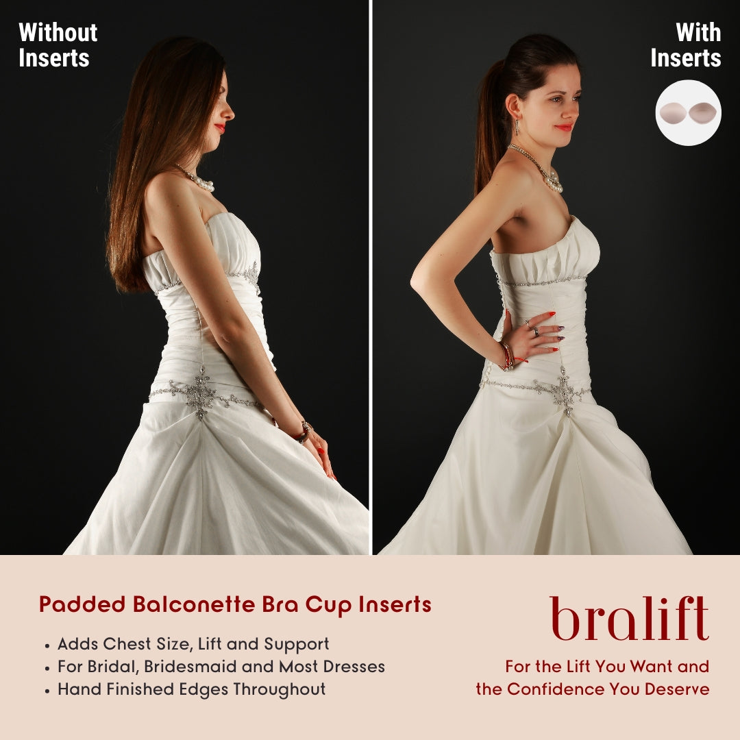 Padded Balconette Bra Cup Inserts, for Bridal, Bridesmaid and Most Dresses