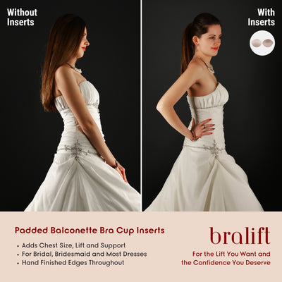 Padded Balconette Bra Cup Inserts, for Bridal, Bridesmaid and Most Dresses