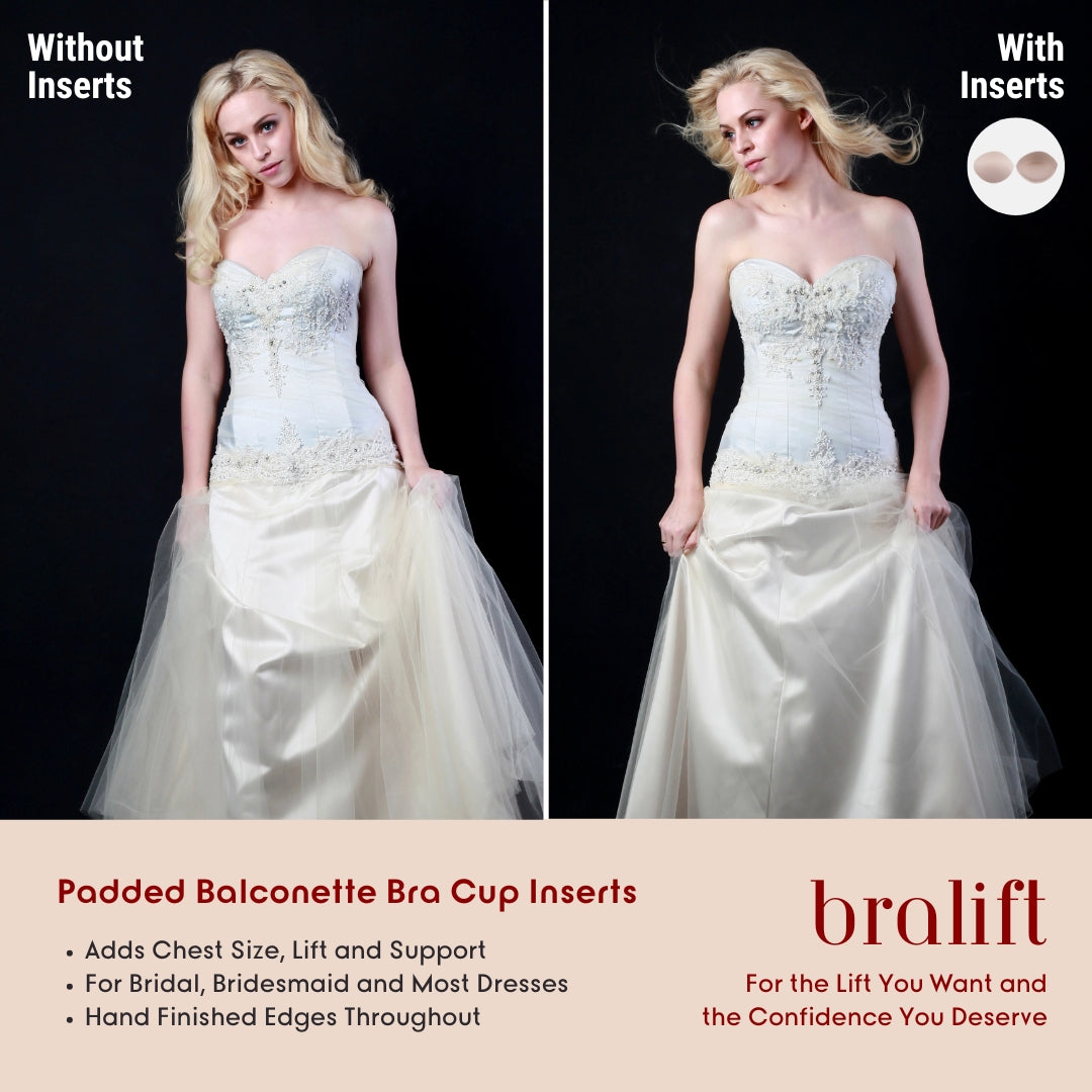 Padded Balconette Bra Cup Inserts, for Bridal, Bridesmaid and Most Dresses