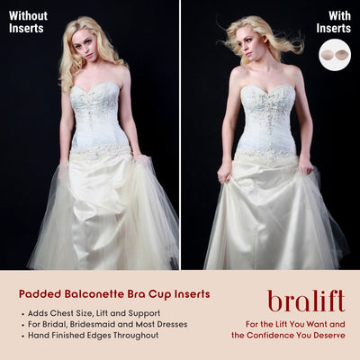 Padded Balconette Bra Cup Inserts, for Bridal, Bridesmaid and Most Dresses