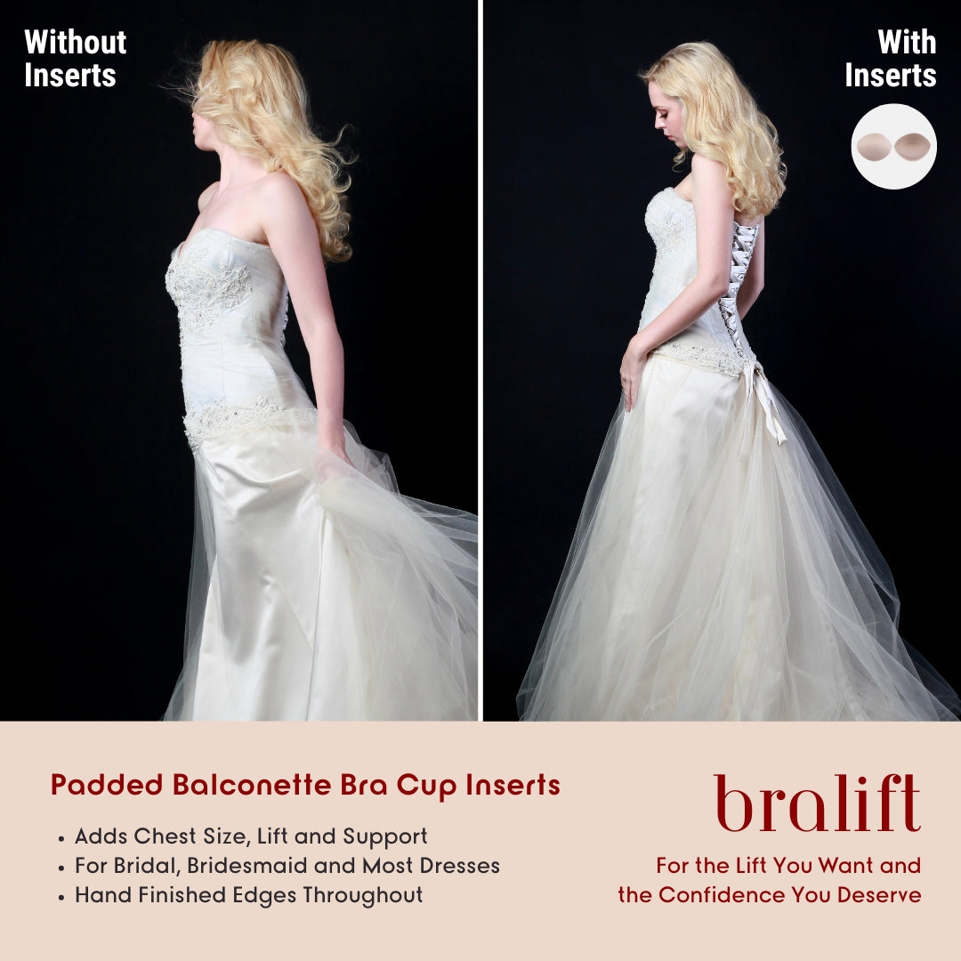 Padded Balconette Bra Cup Inserts, for Bridal, Bridesmaid and Most Dresses