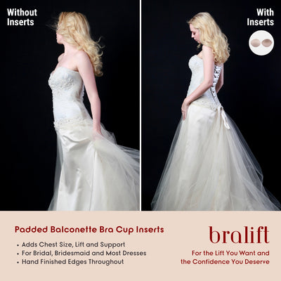 Padded Balconette Bra Cup Inserts, for Bridal, Bridesmaid and Most Dresses
