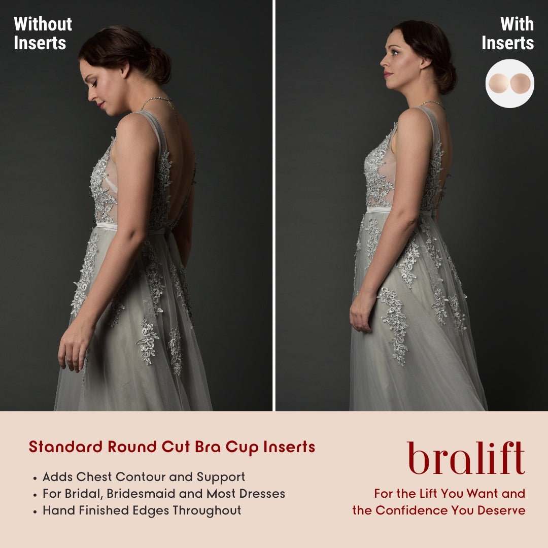 Standard Round Cut Bra Cup Inserts, for Bridal, Bridesmaid and Most Dresses