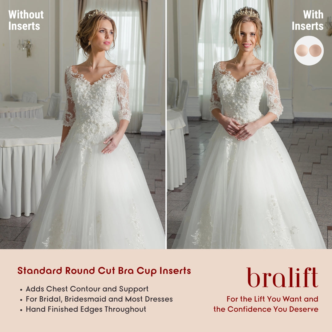 Standard Round Cut Bra Cup Inserts, for Bridal, Bridesmaid and Most Dresses