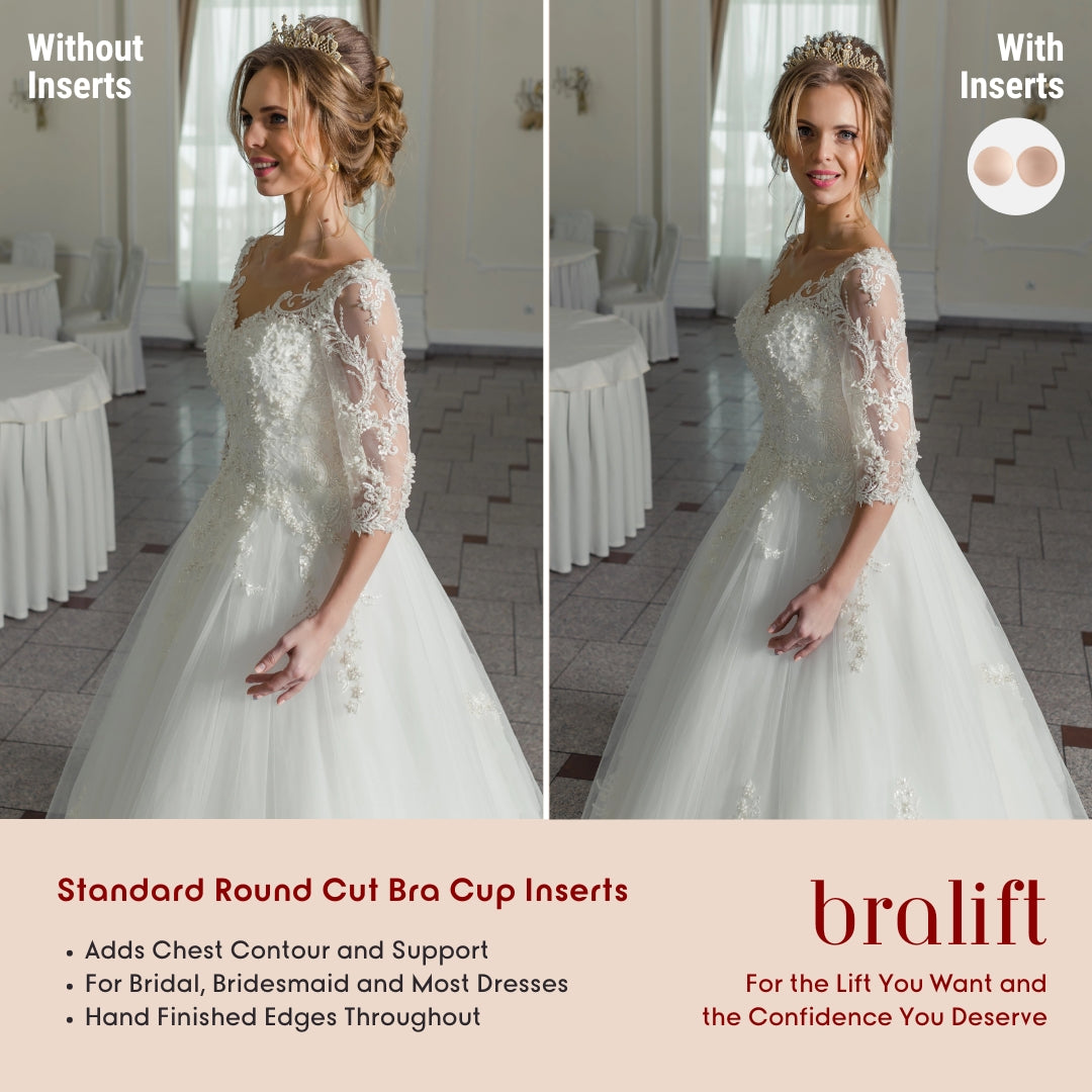 Standard Round Cut Bra Cup Inserts, for Bridal, Bridesmaid and Most Dresses