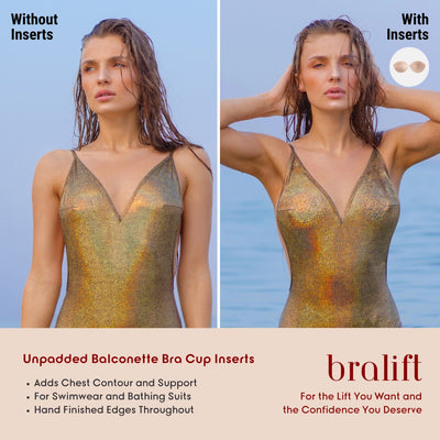 Unpadded Balconette Bra Cup Inserts, for Swimwear and Bathing Suits