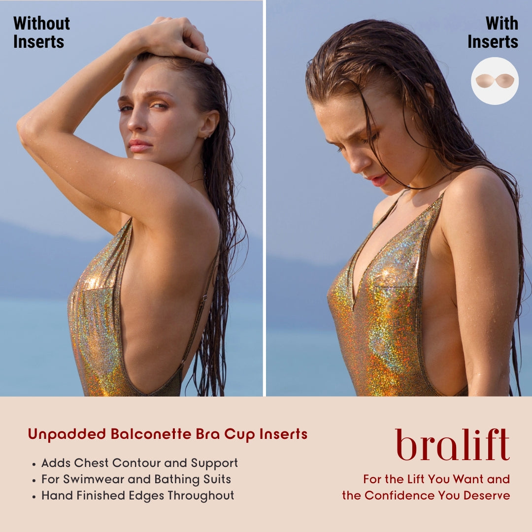 Unpadded Balconette Bra Cup Inserts, for Swimwear and Bathing Suits