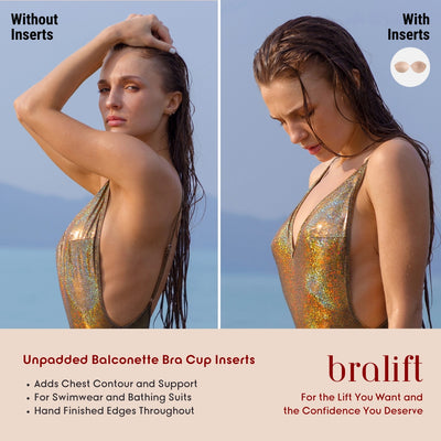 Unpadded Balconette Bra Cup Inserts, for Swimwear and Bathing Suits