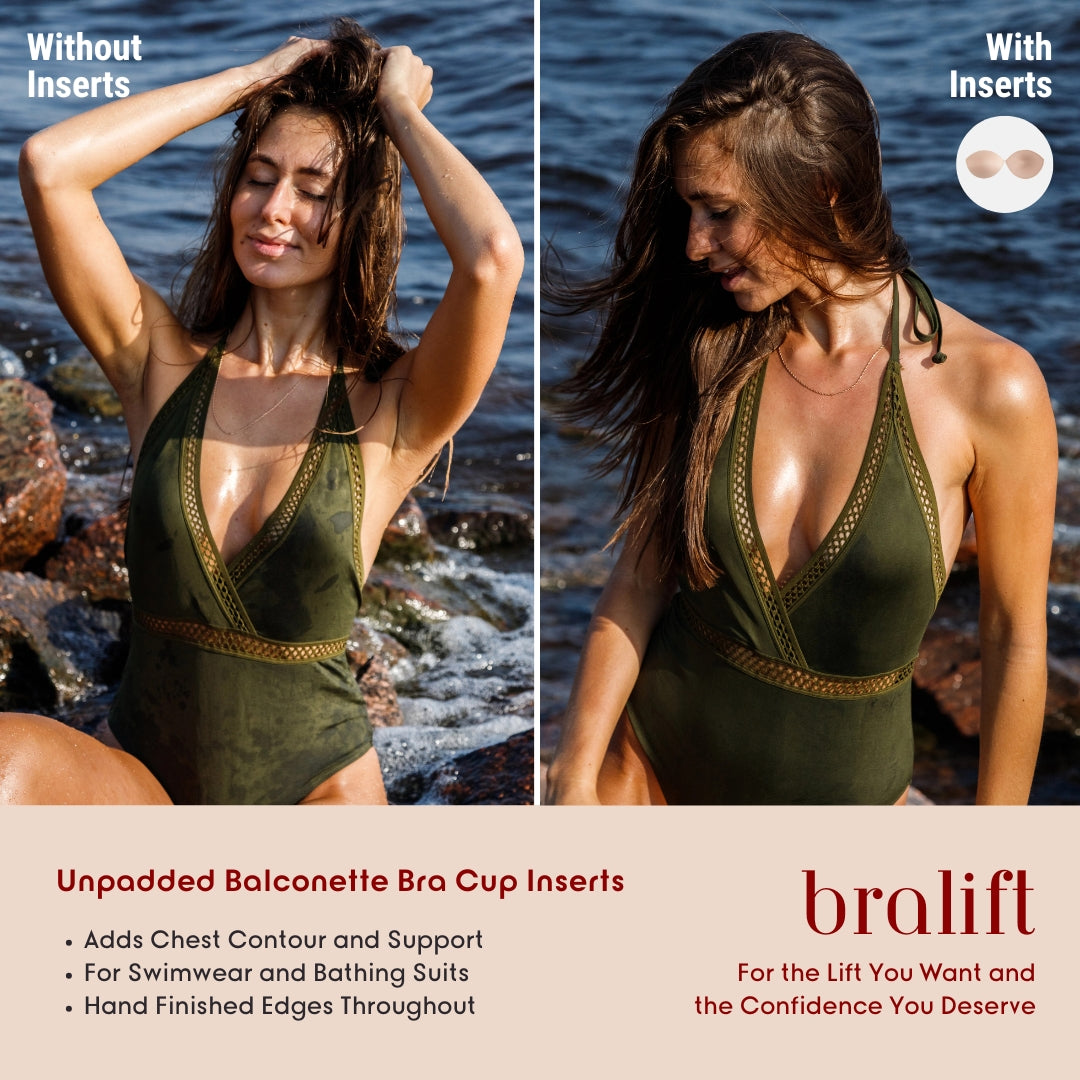 Unpadded Balconette Bra Cup Inserts, for Swimwear and Bathing Suits