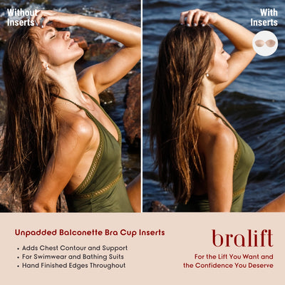 Unpadded Balconette Bra Cup Inserts, for Swimwear and Bathing Suits